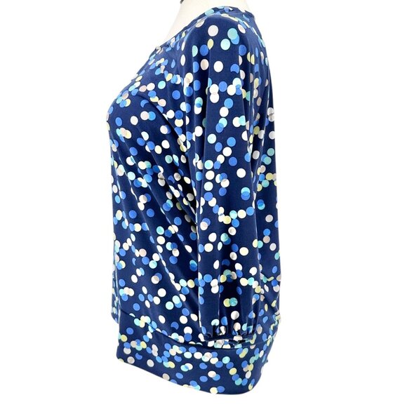 JM Collection Top Womens 2X Polka Dot Navy Blue LS Scoop Neck Keyhole Accent - Picture 9 of 9